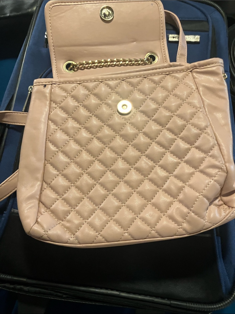 Blush pink square quilted gold hardware shoulder bag